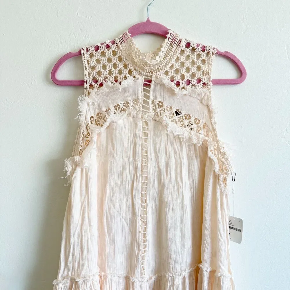 NWT with FLAW Free People FP One Ma Jolie Crochet Boho Mini Dress Size Medium